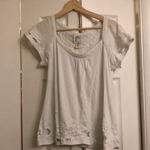 Anthropologie White Cutout TShirt Top Medium